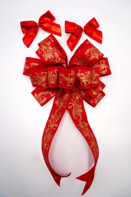 Lazo de cinta rojo y dorado navideño